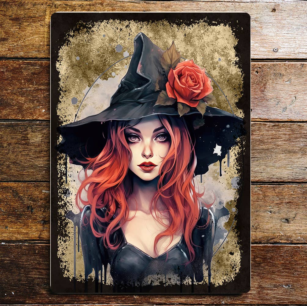 Sexy Witch Red Rose Art Metal Sign Plaque