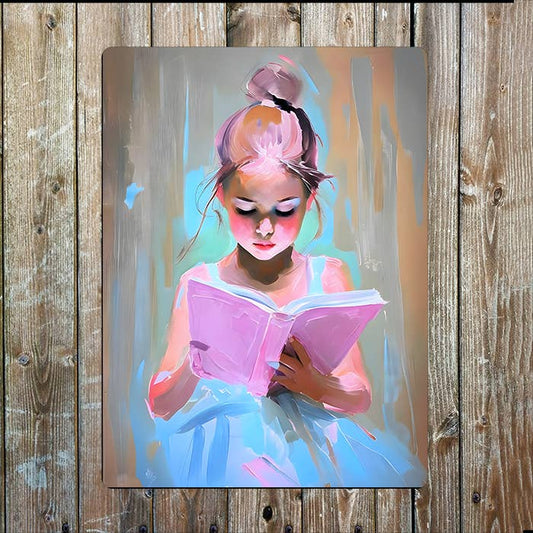 Watercolour Young Girl Reading Book | Metal Sign Plaque