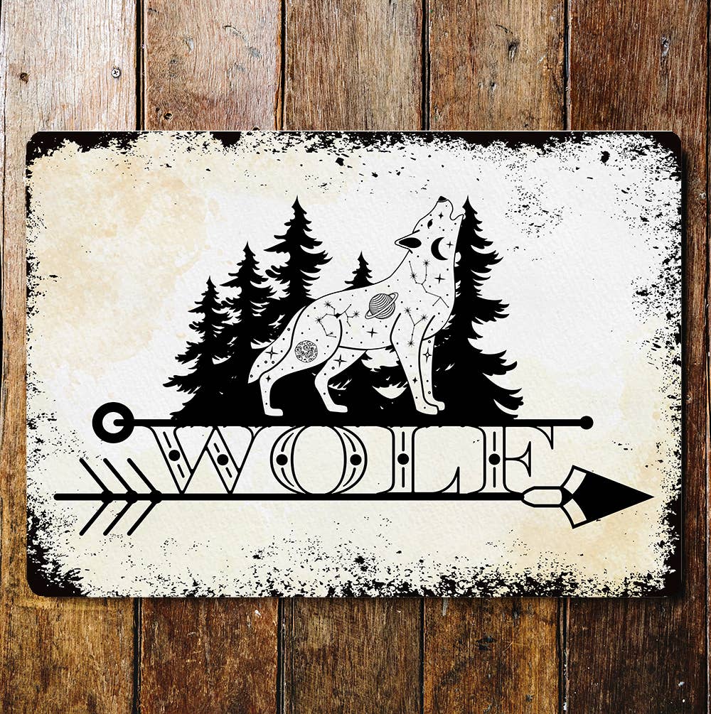 Howling Moon Wolf mystical | Metal Wall Sign Plaque