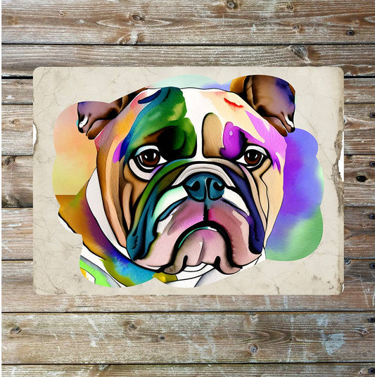 Bulldog Rainbow Colours Portrait | Metal Sign Plaque