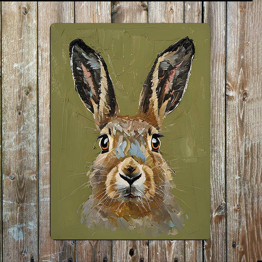 Painting Style of Hare Head Metal Sign Plaque