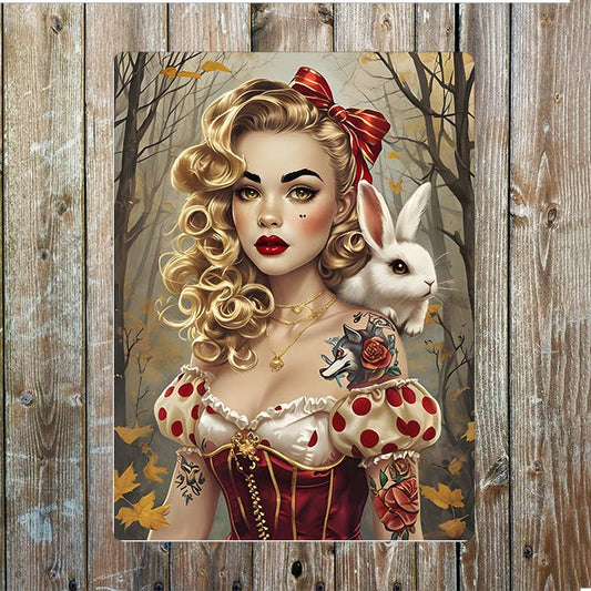 Alice in wonderland Tattoo Rabbit | Metal Sign Plaque