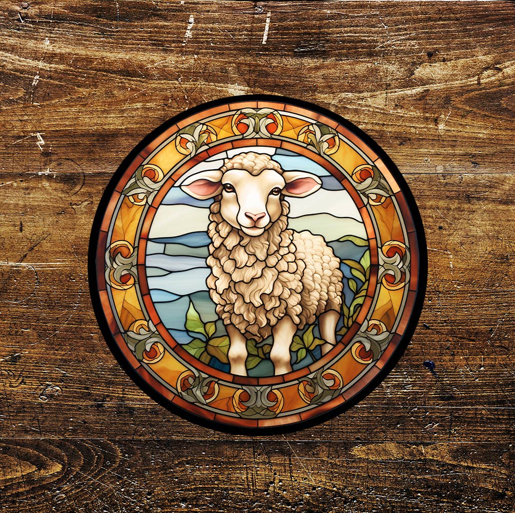 Baby Lamb Sheep Stained Glass affect Metal Circle Sign