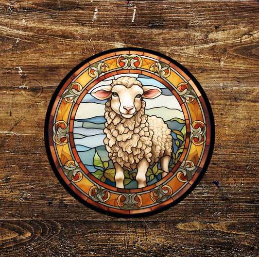 Baby Lamb Sheep Stained Glass affect Metal Circle Sign