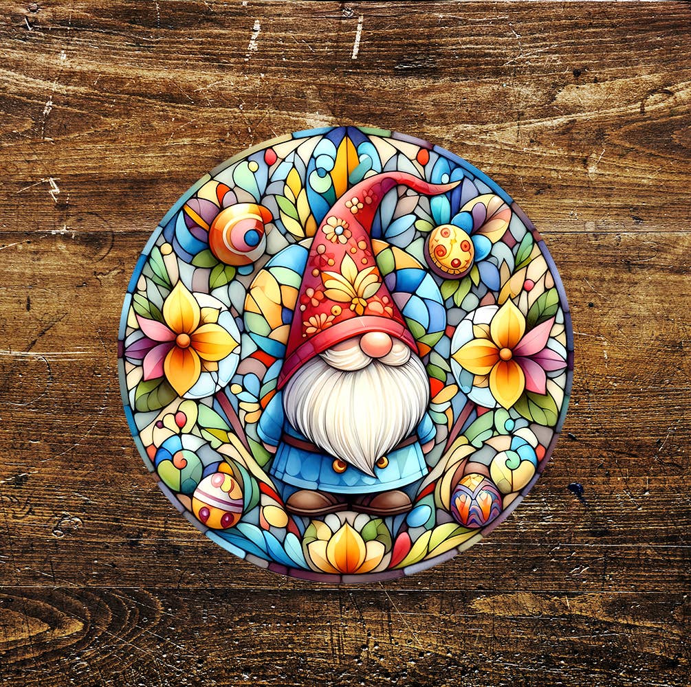 Easter Egg Gonk Stained Glass affect Circle Metal Sign 1