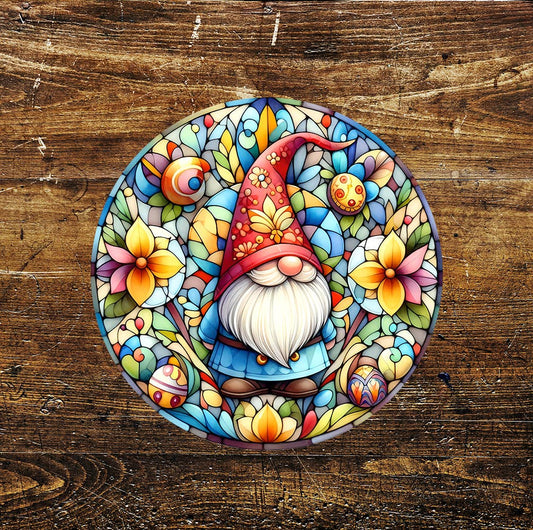 Easter Egg Gonk Stained Glass affect Circle Metal Sign 1
