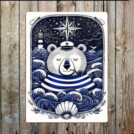 Bear Sailor Lighthouse Sea Nautical | Metal Sign Plaque