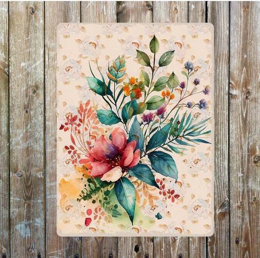 Flower Leaves Stem Collection Red | Metal Sign Plaque