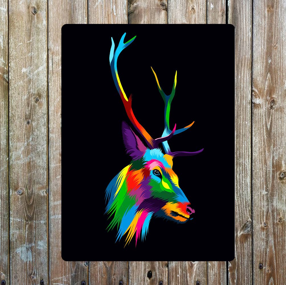 Colourful Deer Head Antlers | Metal Sign Plaque
