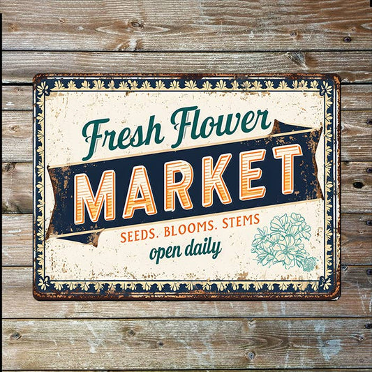 Fresh Flower Market | Rustic | Metal Sign Plaque
