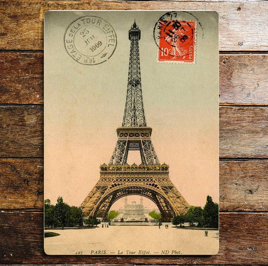 Paris Stamp Vintage Postcard Metal Sign