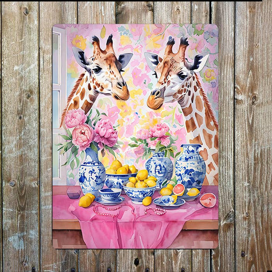 Vibrant Giraffes Ceramics | Watercolour | Metal Sign Plaque