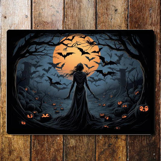 Halloween Evil Witch Spooky Landscape | Metal Sign Plaque