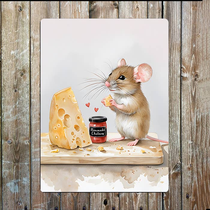 Mouse Enjoying Cheese Watercolour Spring | Metal Sign Plaque