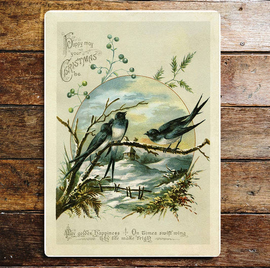 Magpie Birds Winter Snow Merry Christmas | Metal Sign Plaque