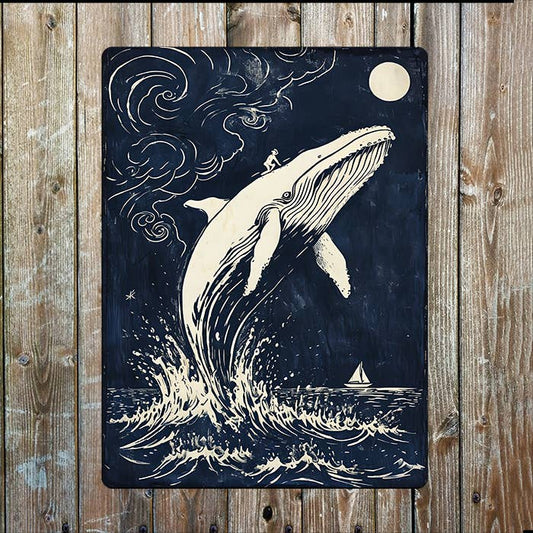 Illustration Of A White Whale Sea Nautical | Metal Sign Plaque