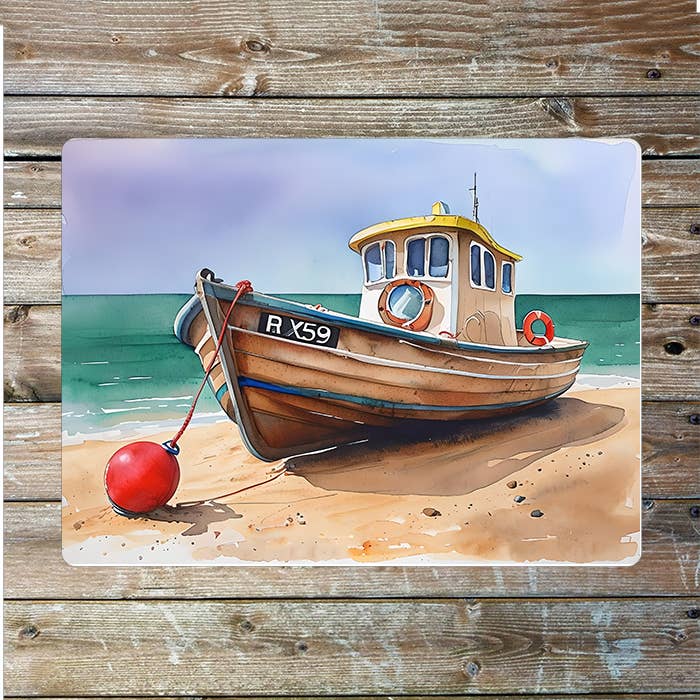 Watercolor Beach Boat Seaside Sea Nautical | Metal Sign Plaque