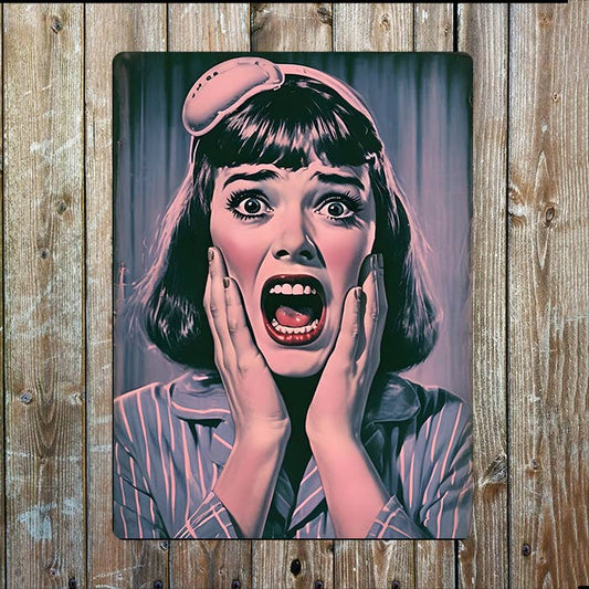 Horror Shocked Women Vintage Retro | Metal Sign Plaque