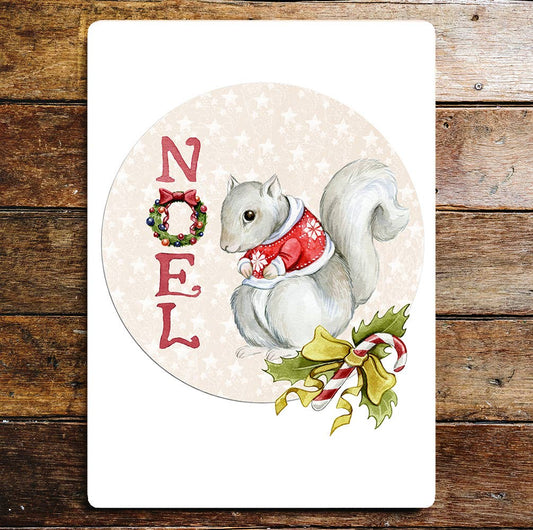 White Squirrel in Jumper Noel Christmas | Metal Sign Plaque
