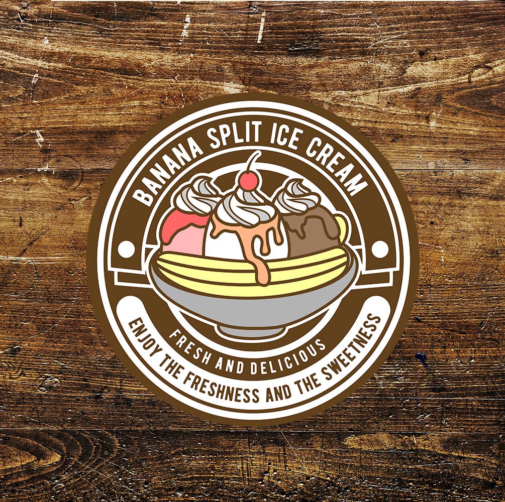 Banana Split Ice Cream Retro Circle Metal Sign