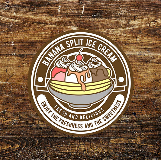 Banana Split Ice Cream Retro Circle Metal Sign