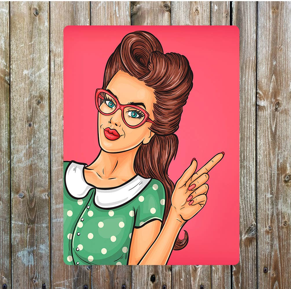 Pin Up Girl Green Polka Dot Dress Metal Sign Plaque