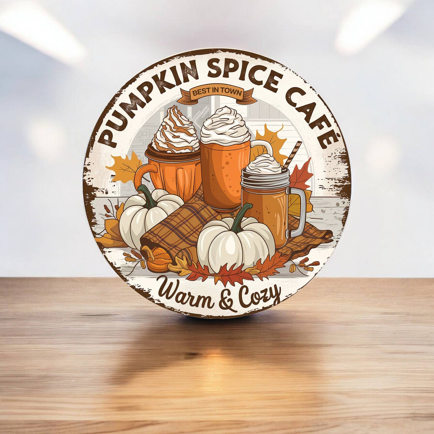 Pumpkin spice Cafe Christmas Circle Metal Sign