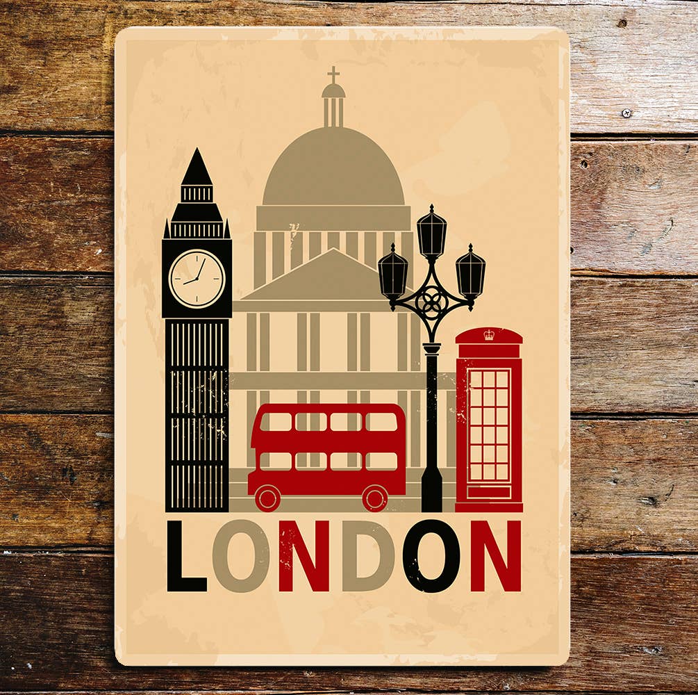 London Red Bus Big Ben Telephone Box | Metal Sign Plaque