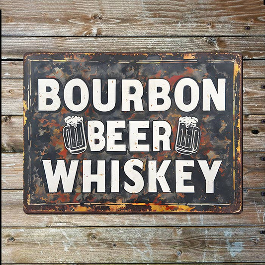 Bourbon Beer Whiskey Vintage Rust | Metal Sign Plaque