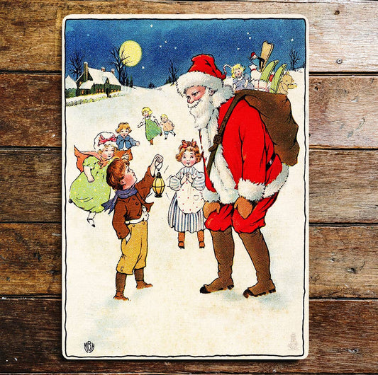 CHRISTMAS SANTA LANTERN Child Wall | Metal Sign Plaque