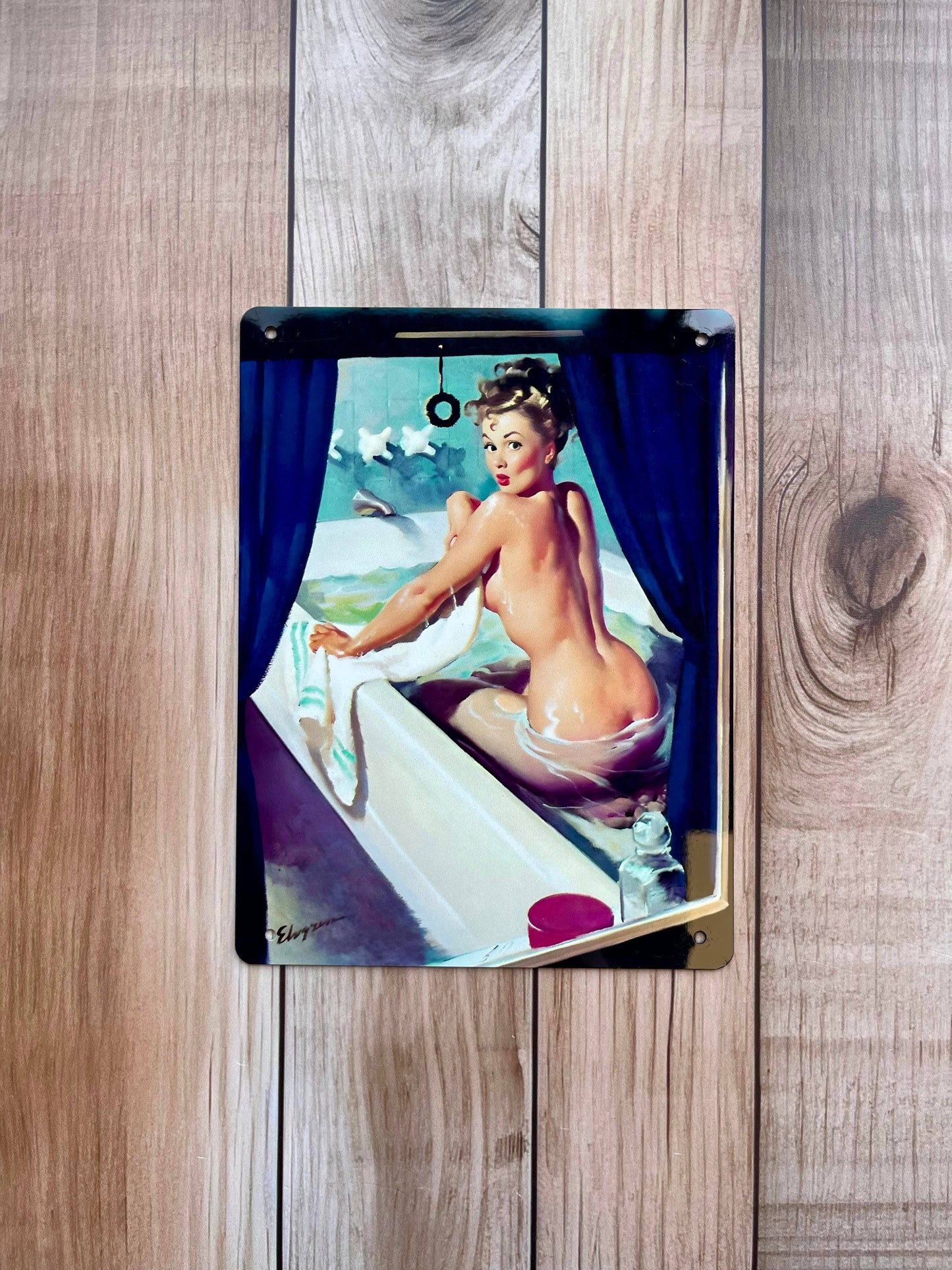 Pin Up Girl Bathroom Metal Art Wall Sign