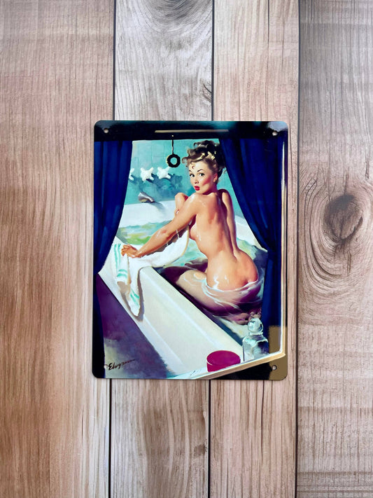 Pin Up Girl Bathroom Metal Art Wall Sign
