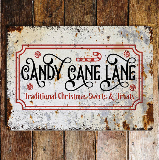 Candy Cane Lane Christmas Sweets | Metal Wall Sign Plaque