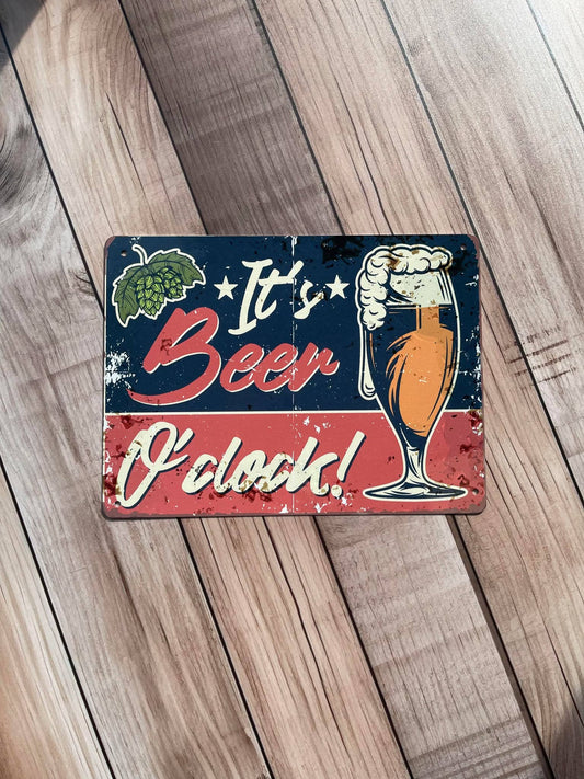 Retro It's Beer O'clock Metal Wall Sign Plaque