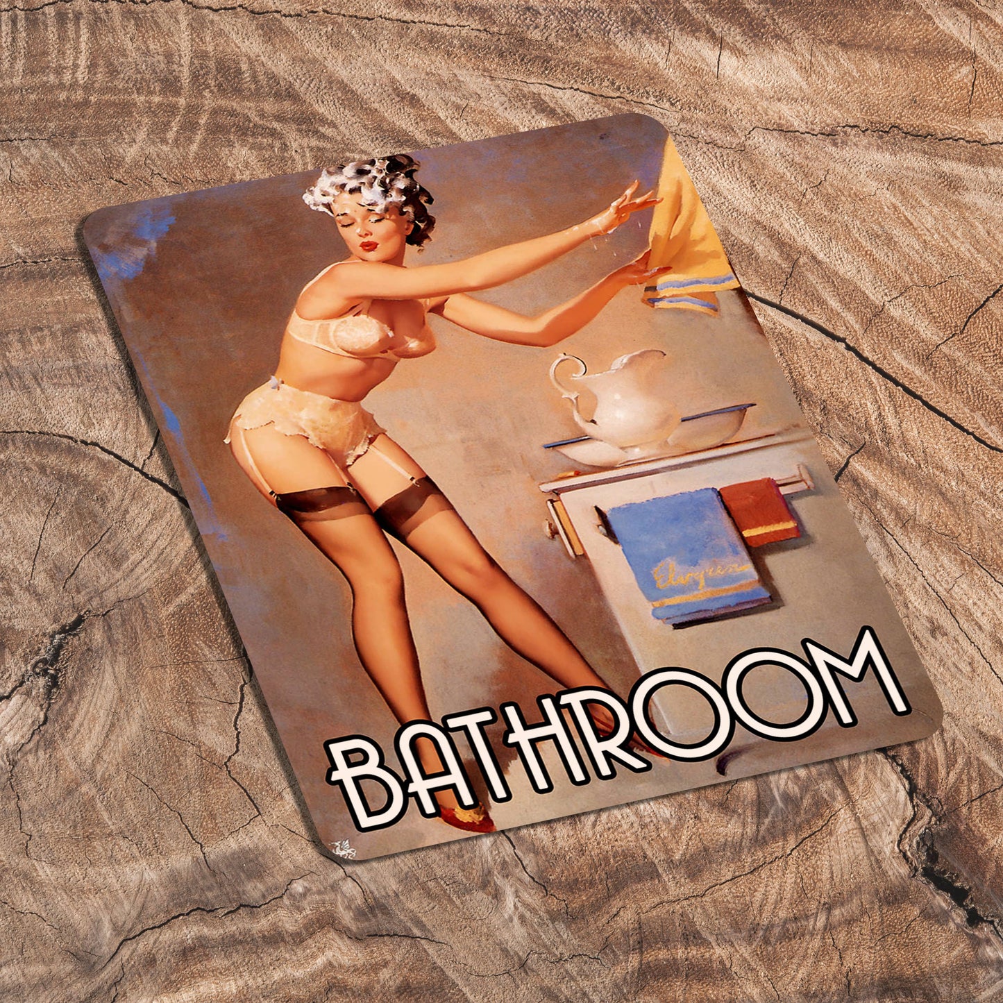 Bathroom Pin Up Girl In Bath | Metal Sign