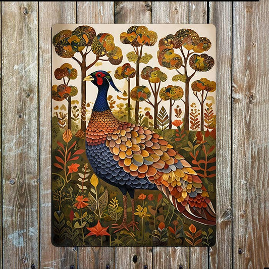 Pheasant Surrounded Vegetation Trees | Metal Sign Plaque