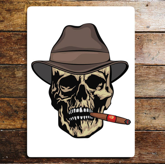 Skull Cowboy Hat Cigar Metal Wall Sign