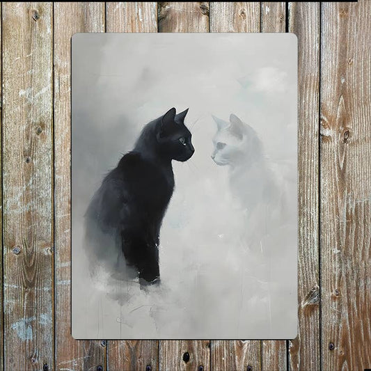 Two Cats Reflections | Black & White | Metal Sign Plaque