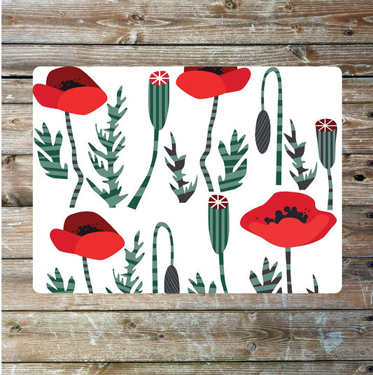 Red Poppy Pattern Metal Sign Plaque