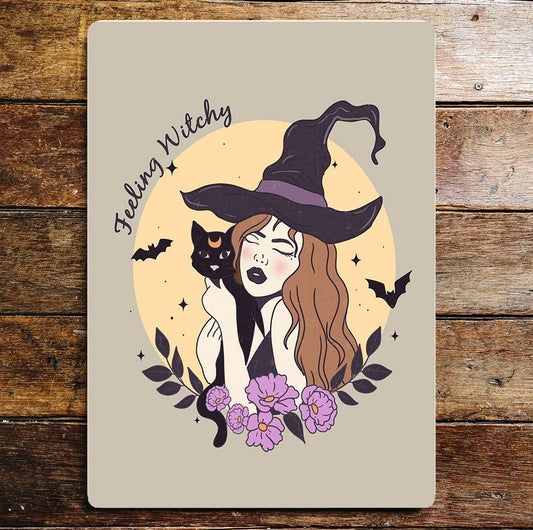 Feeling Witchy Black Cat | Metal Sign Plaque