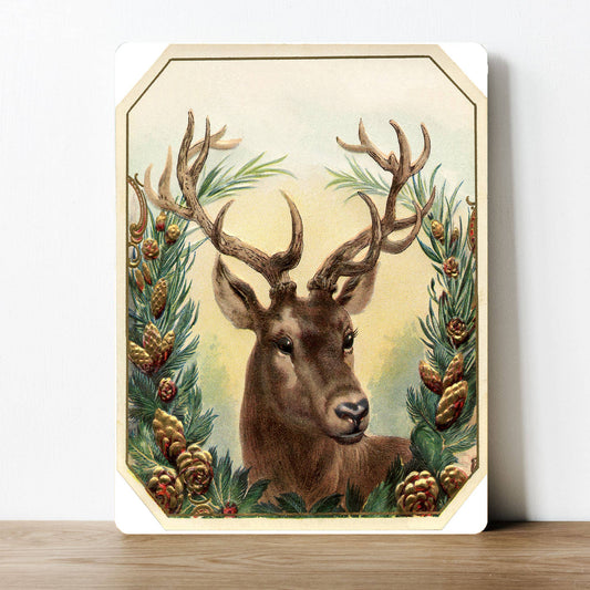 Vintage Deer Stag Pine Cones | Metal Sign Plaque