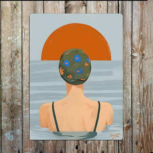 Illustration Wild swiming In Sea Nautical | Metal Sign Plaque