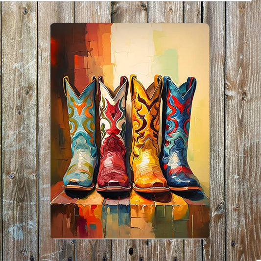 Colorful Cowgirl Boots Cowboy Western | Metal Sign Plaque