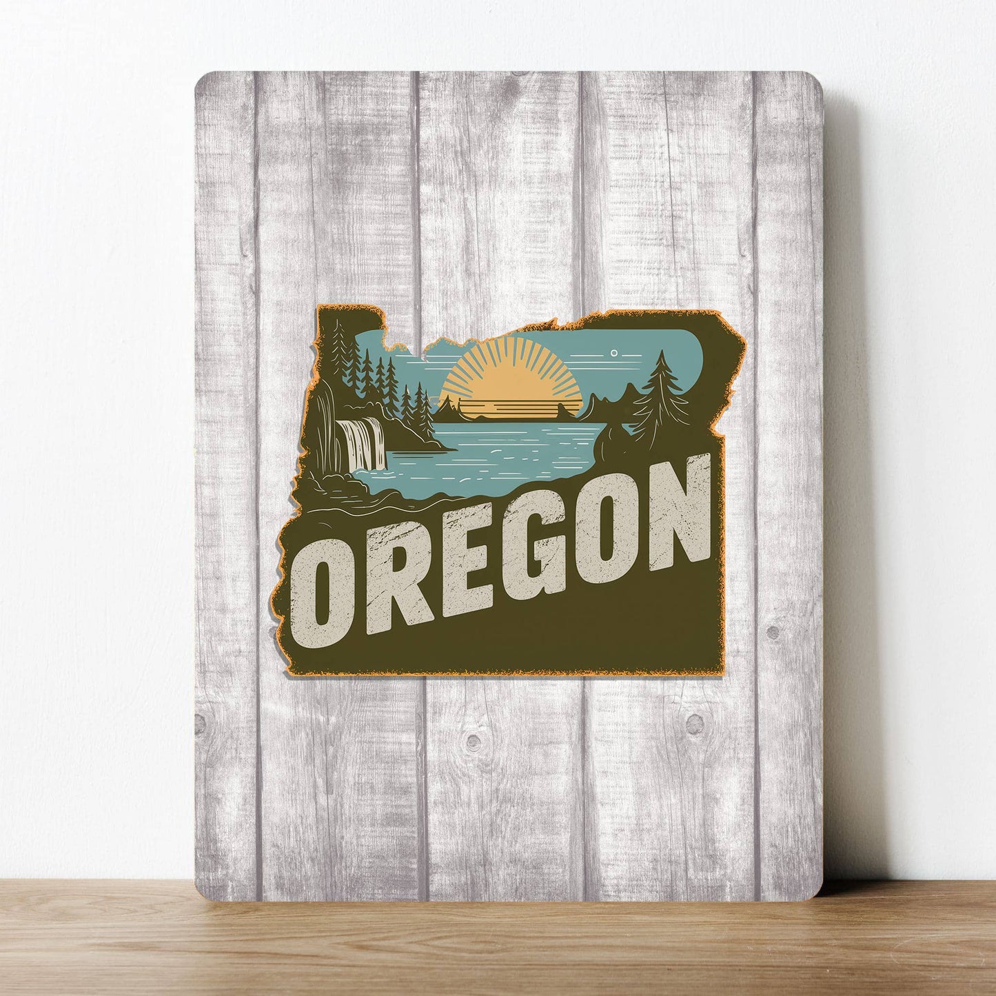 Oregon Wooden Effect Lake | Metal Sign Plaque