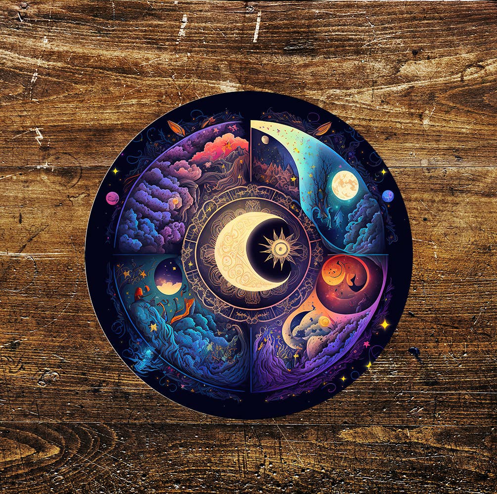 Mystic Moon Forest Stained Glass affect Metal Circle Sign