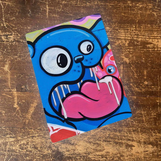 Comic Style Blue Dog Face Graffiti | Metal Sign