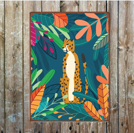Cheetah Safari jungle art purple | Metal Sign Plaque