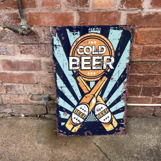 Beer Cold Cheers | Metal Vintage Wall Sign