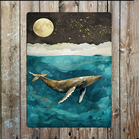 Moon Night Whale Sea Nautical | Metal Sign Plaque