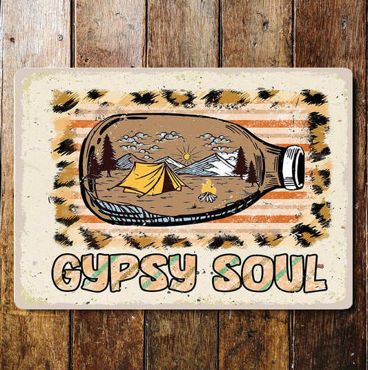Gypsy Soul Camping in Bottle | Metal Wall Sign Plaque